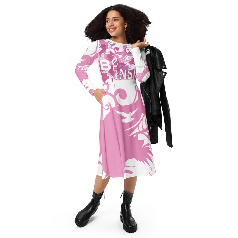 Beauty Inside | All-over print long sleeve midi dress 