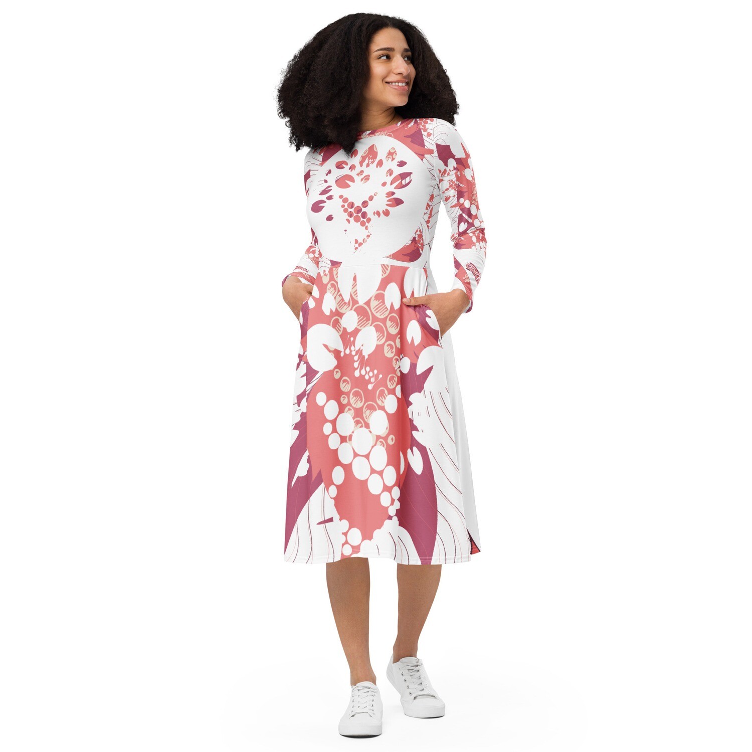 Spirit Filled | Salmon | Long sleeve midi dress