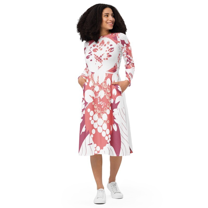 Spirit Filled | Salmon | Long sleeve midi dress