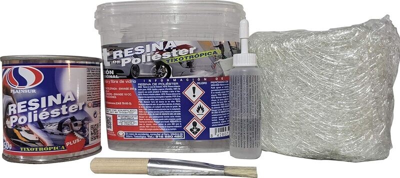 Kit de Reparación Profesional: Resina de Poliéster, Fibra de Vidrio Y Cubo 250Gr