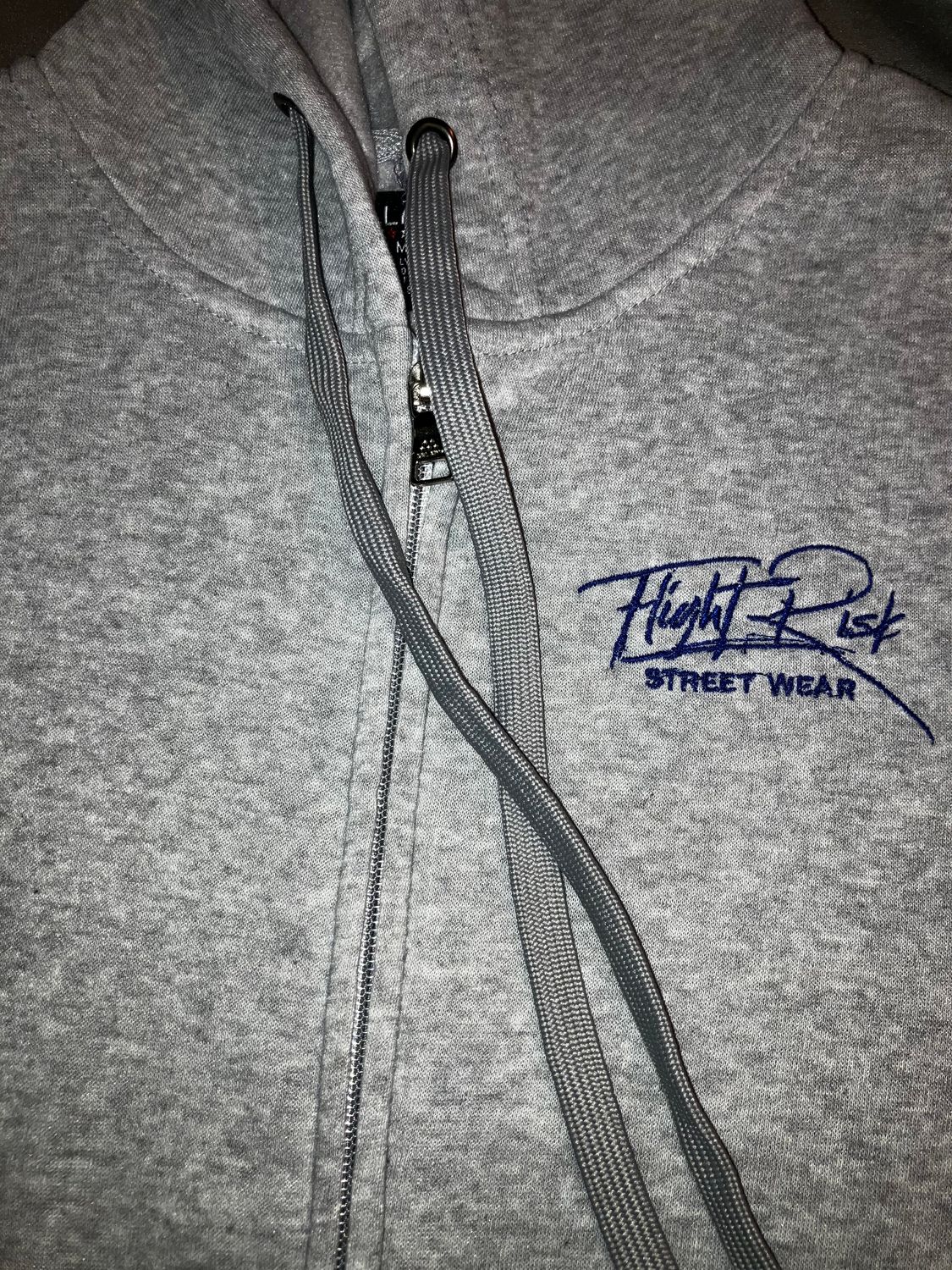 Ashy washed grey hoodie with royal blue Embroidery signature logo