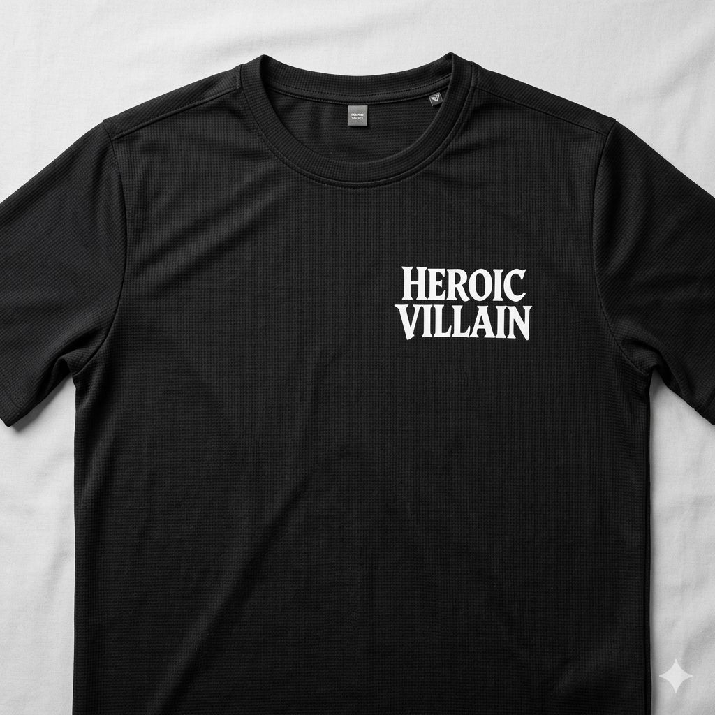 FlightRisk Street Wear – "Heroic Villain" T-Shirt (Stealth Black / White Design)