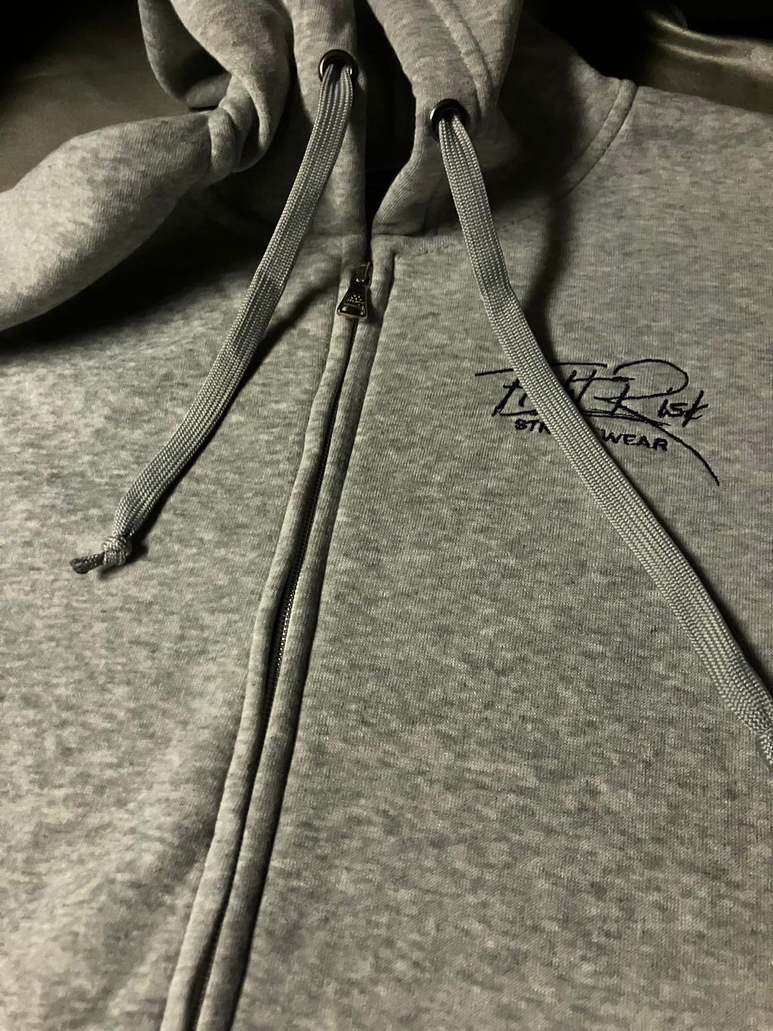 Grey FlightRisk Street Wear Hoodie With Black Embroidery Logo