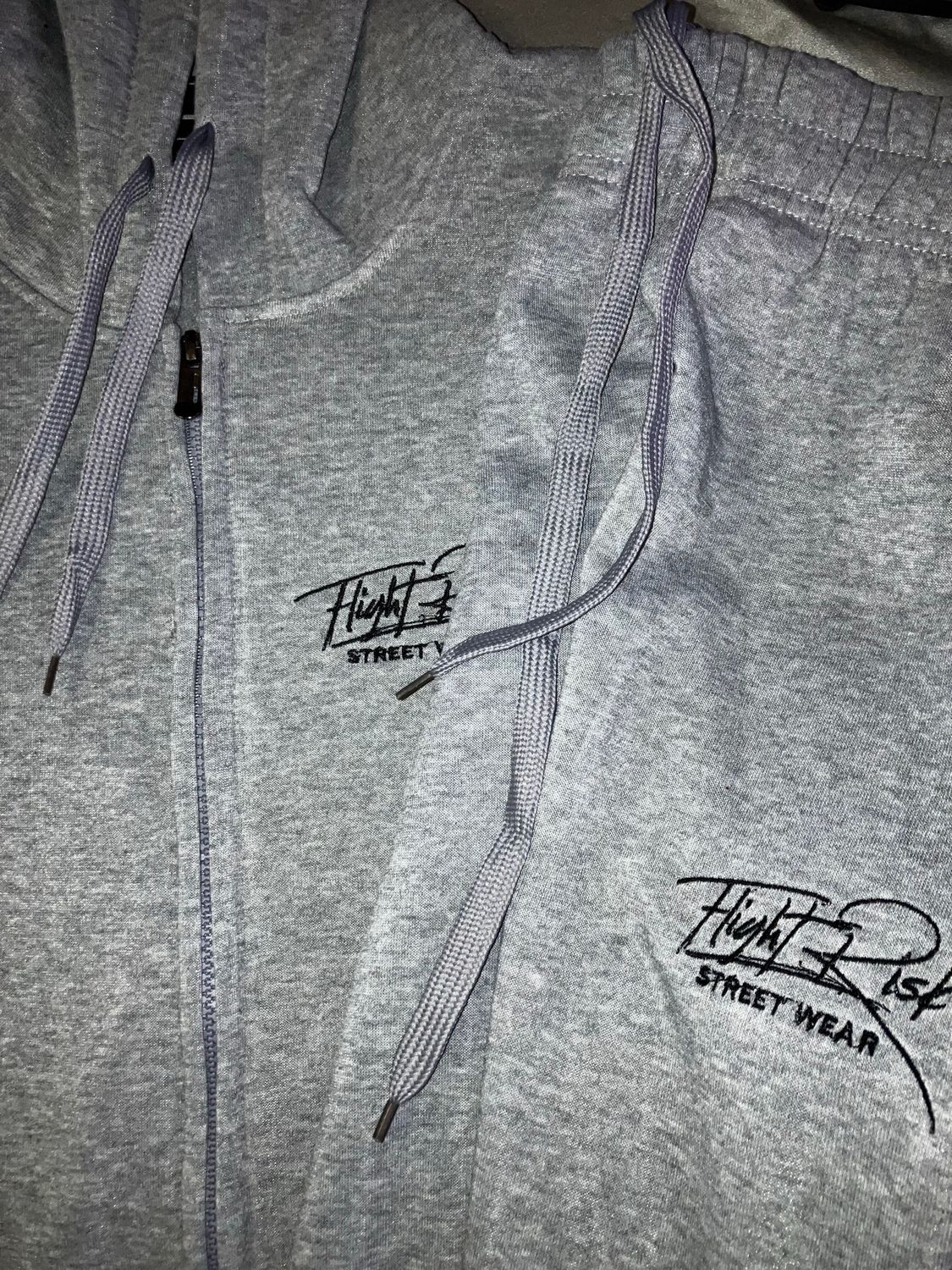 FlightRisk Street Wear Jogging Set Gray / Black Stitched Logo