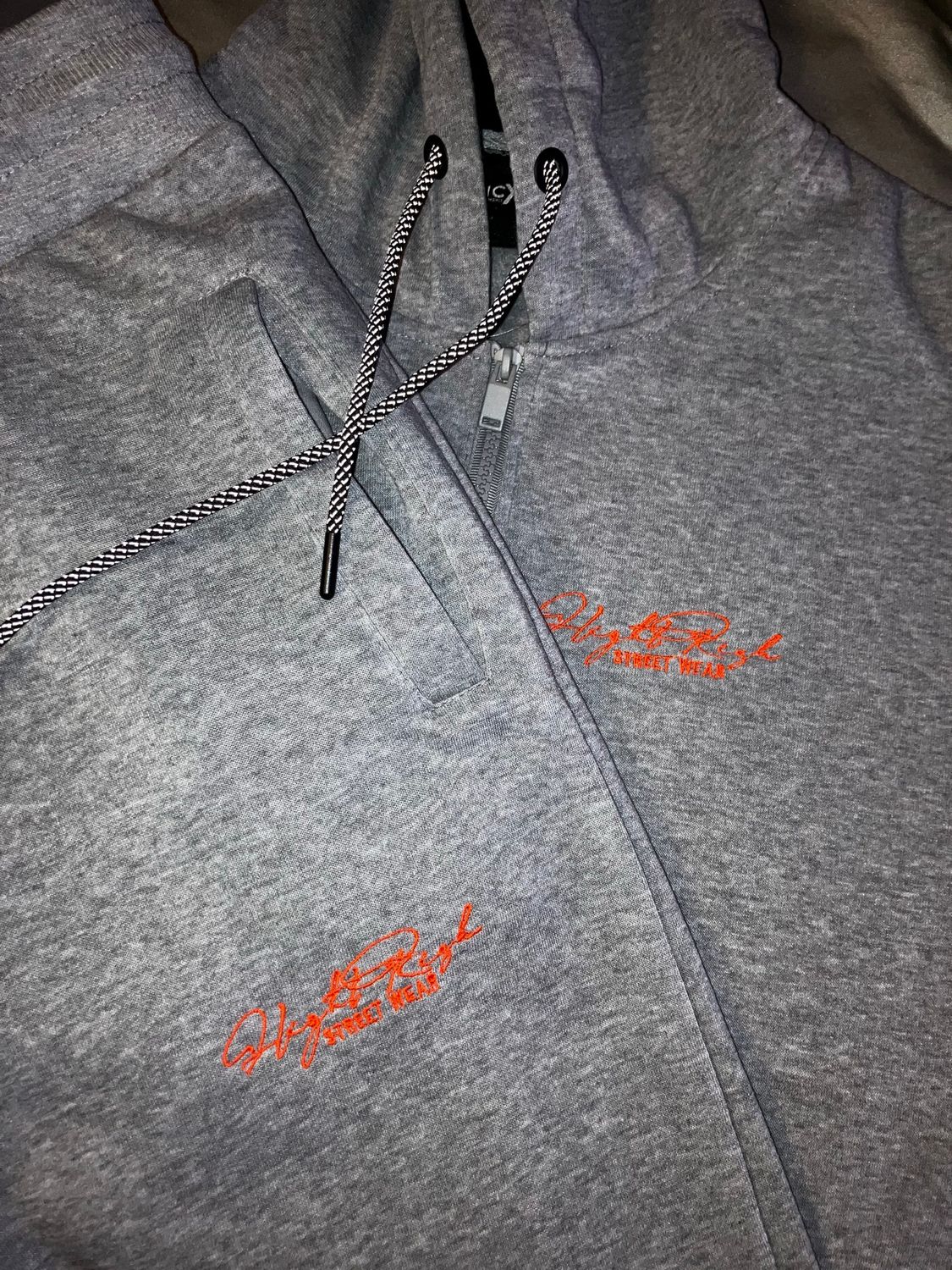 FlightRisk Street Wear Jogging Set Grey / Orange Stitched Logo John Hancock Edition.