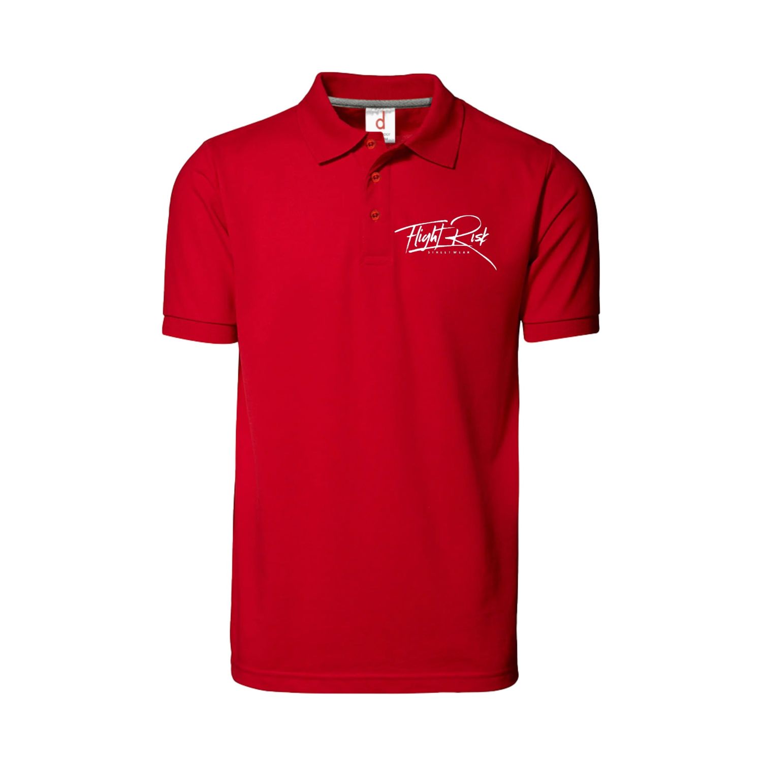 Red FlightRisk Polo Shirt/ White Embroidered Logo .