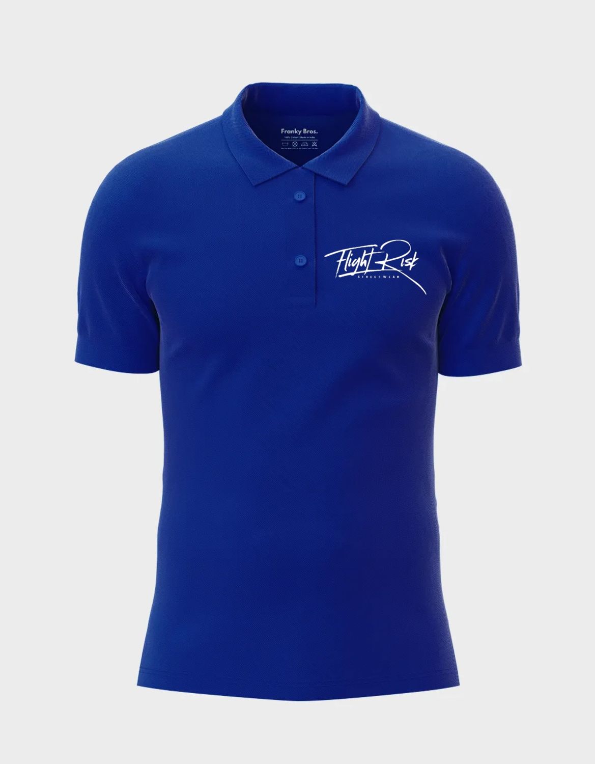Royal Blue FlightRisk Street Wear Polo Shirt / White Embroidered Logo .