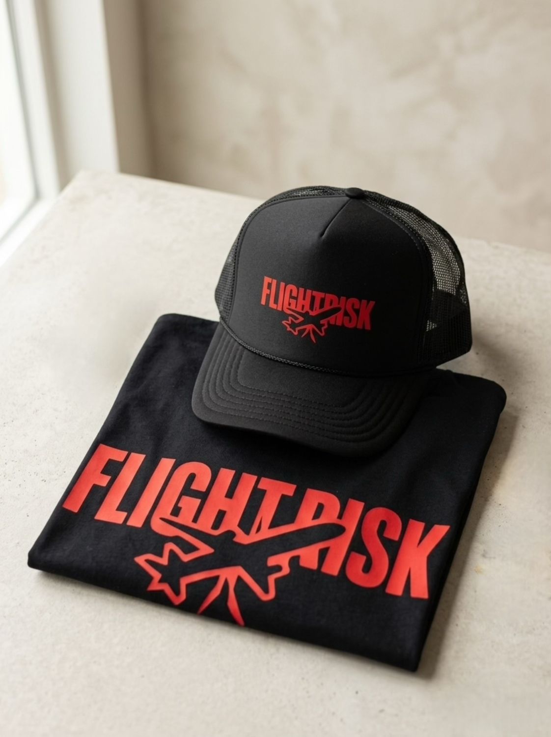 Aviator FlightRisk T-shirt &amp; Trucker Hat Set Black/Bold Red