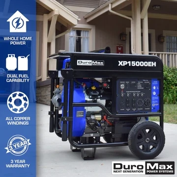 15,000 Watt Dual Fuel Portable Generator
Ideal For: Home Back Up, Jobsite