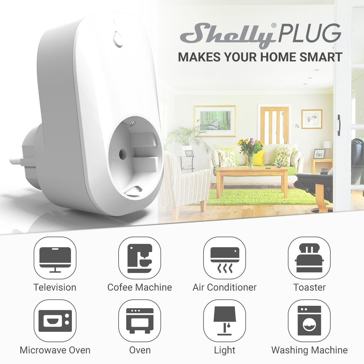 Tomada inteligente Wifi c/ medidor de consumo 230VAC (16A 3500W) - Shelly Plug