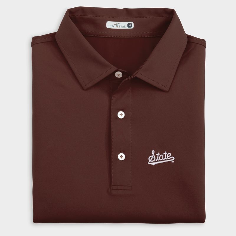 Mississippi State Script Solid Maroon Polo