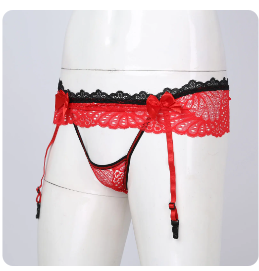 Queen Laced T-Back Panties &amp; Garter Belt