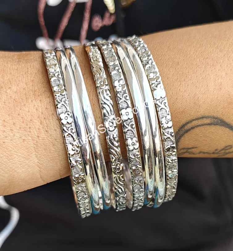 Princess Solid Silver Bangle Set of 2