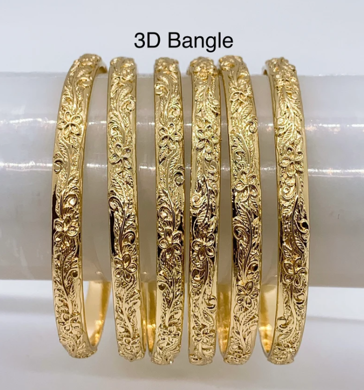 Wizard 5mm Hawaiian 3D Plumeria Flower Design Hamilton Gold Bangle (1 Piece)