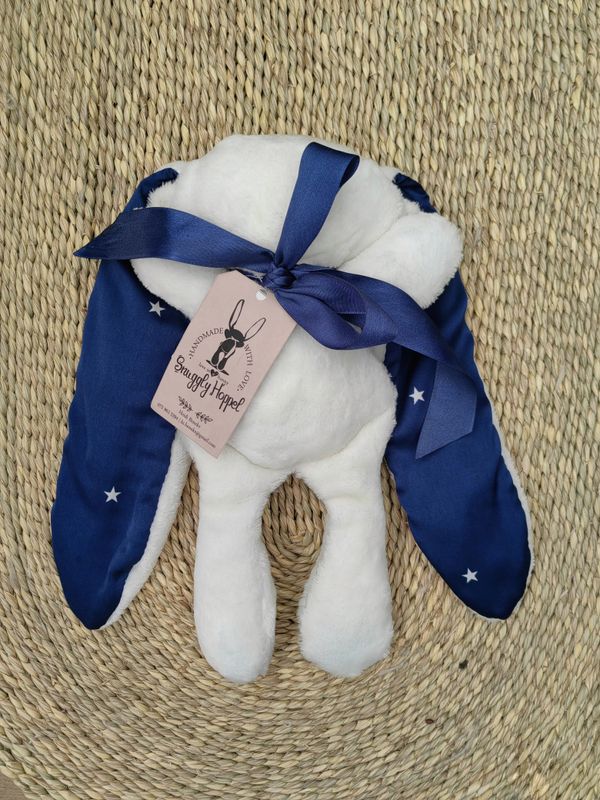Snuggly Hoppel (White with dark blue &amp; stars satin ears)
