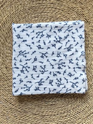 Swaddle Blanket - White, blue leaves