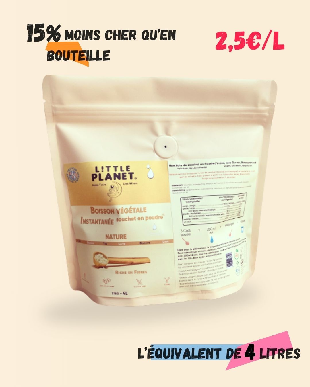 Paquet de 4 litres de horchata de chufa traditionnelle à reconstituer avec de l'eau