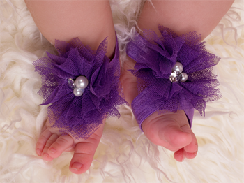 Babypynt barfods sandal i lilla med perler