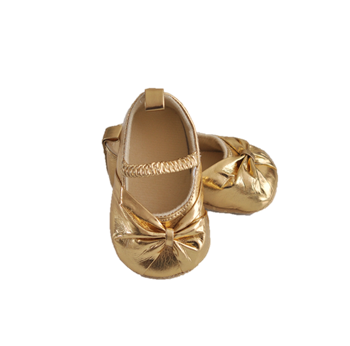 Babypynt sko i guld med sløjfe