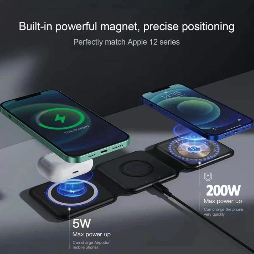 100W 3 in 1 Wireless Charger Pad Stand Magnetic Fast Charging Dock Station