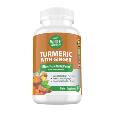 Turmeric Curcumin, Ginger &amp; Black Pepper, Enhanced Absorption Turmeric Extract 95% Standardized Curcuminoids 550mg. Supports Joints, Skin, Digestion, Brain, Immunity, Vegan, Non-GMO, 60 ct