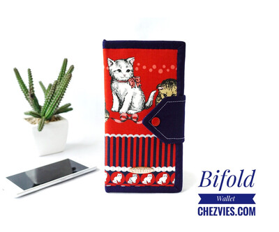 Red Handmade fabric Wallet For Women, Cat Print wallet