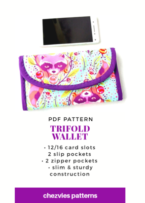 Classic Trifold Wallet PdF Sewing Pattern - Fabric Wallet - Full Templates and Video Tutorial