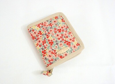 Linen Floral Small Zipper Around Wallet for Women - Beige Pink Wallet
