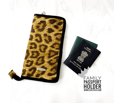 Leopard Print Large Family Passport Case with Zipper