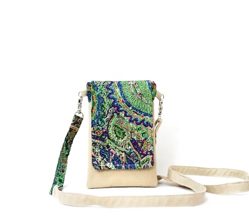 Crossbody Phone Bag for Women - Green Paisley