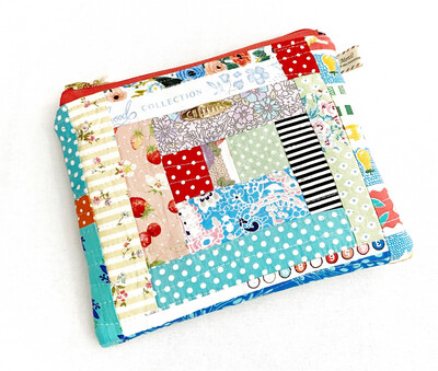Patchwork Quilt Pouch, Quilted Zipper Makeup Bag, Scrappy Patchwork Pouch