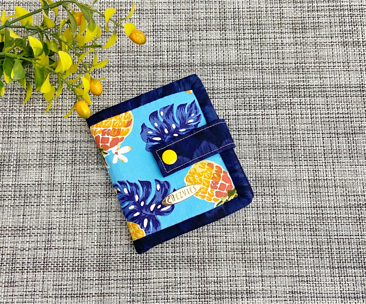 Blue Small Fabric Wallet for Women in Monstera Design