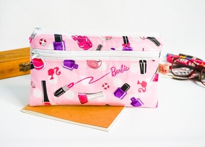 Pink Double Zipper Pencil Pouch - Barbie  Design