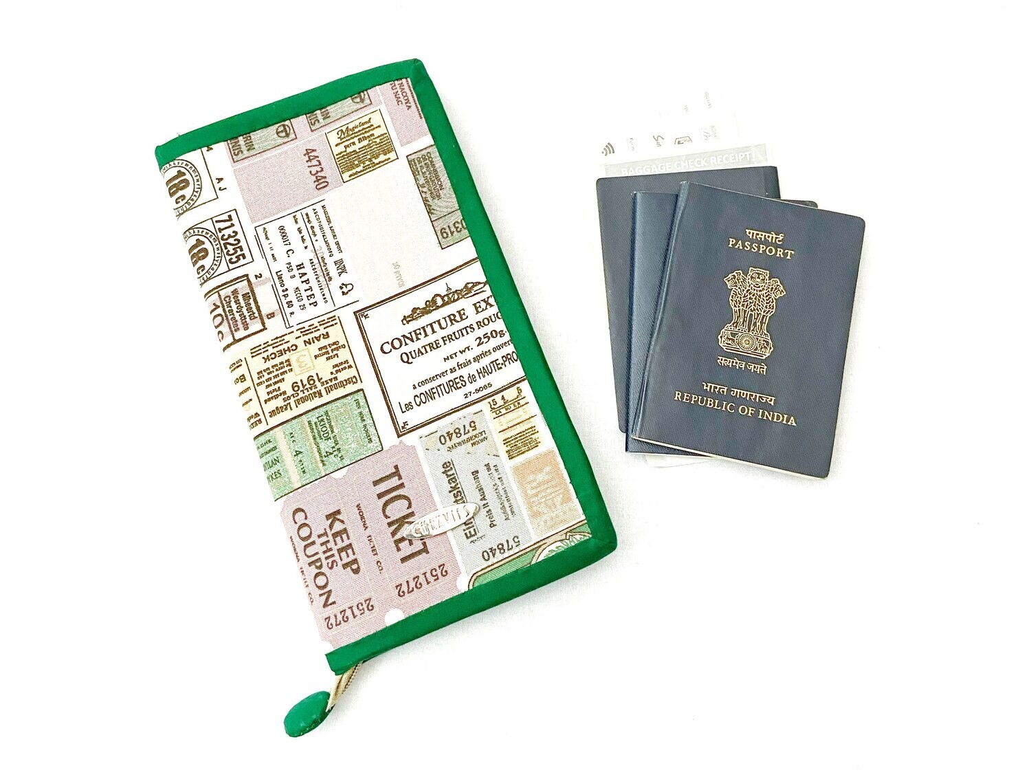 Linen  Large Family Passport Holder with Zipper
