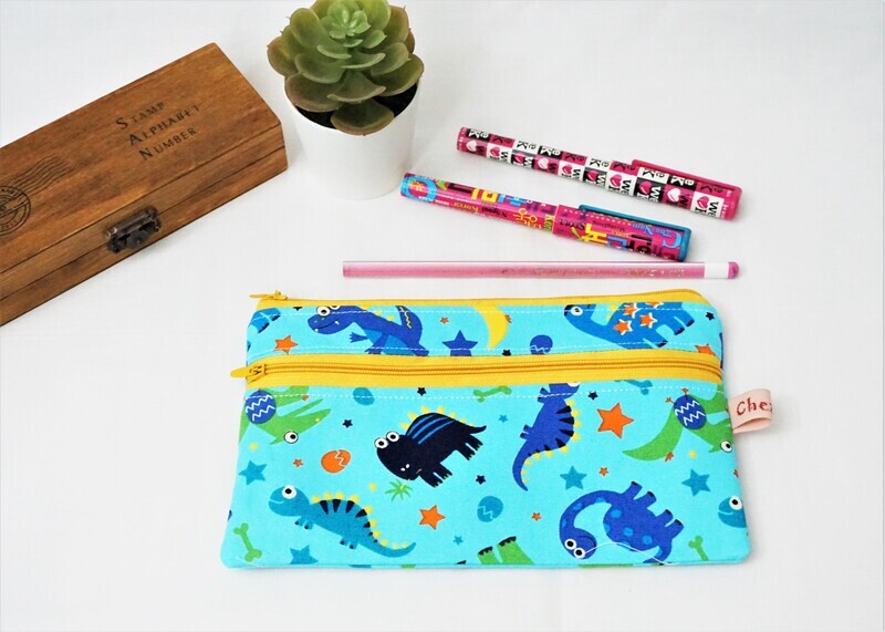 Double Zip Pencil Case - Dinosaurs Prints