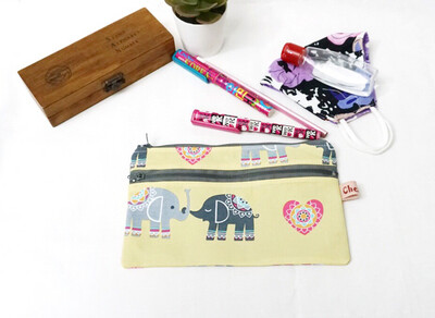 Double Zip Pencil Case - Elephant Prints