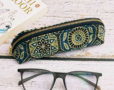Block Print Quilted Spectacles Case - Blue