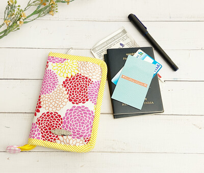 Handmade Zippered Small Passport Wallet - Hydrangeas Flower