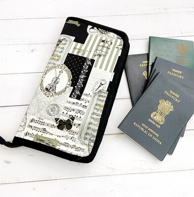 Linen Family Passport Wallet With Zipper - Music Theme