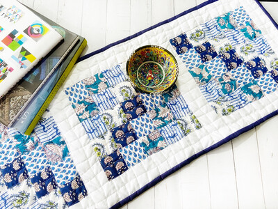 Scrappy Blue Patchwork Quilted Table Runner