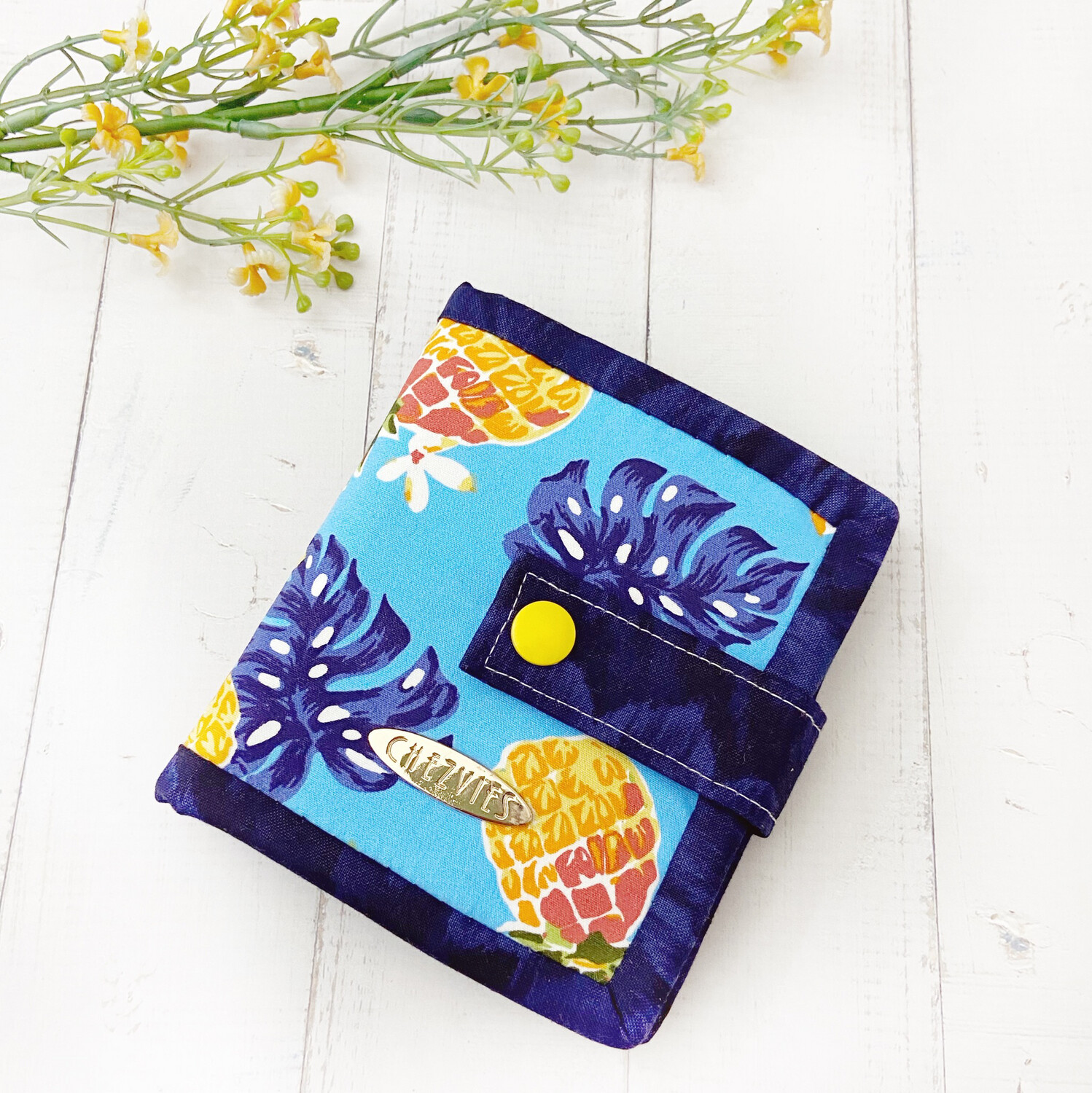 Blue Small Fabric Wallet for Women in Monstera Design
