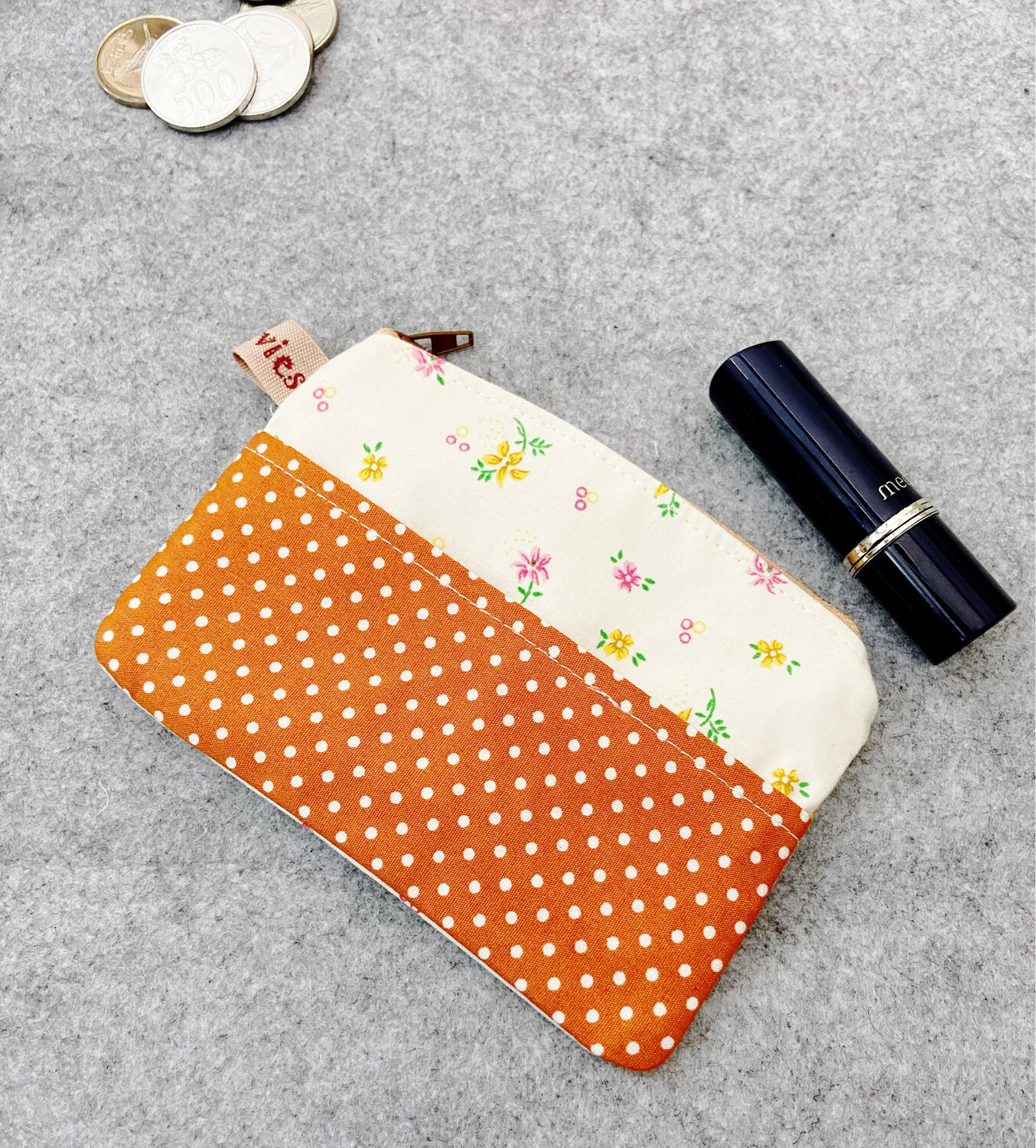 Mini Cute Zipper Pouch with Tissue Holder - Tiny Floral Polkadots