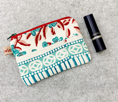 Mini Cute Zipper Pouch with Tissue Holder - Floral Block Print