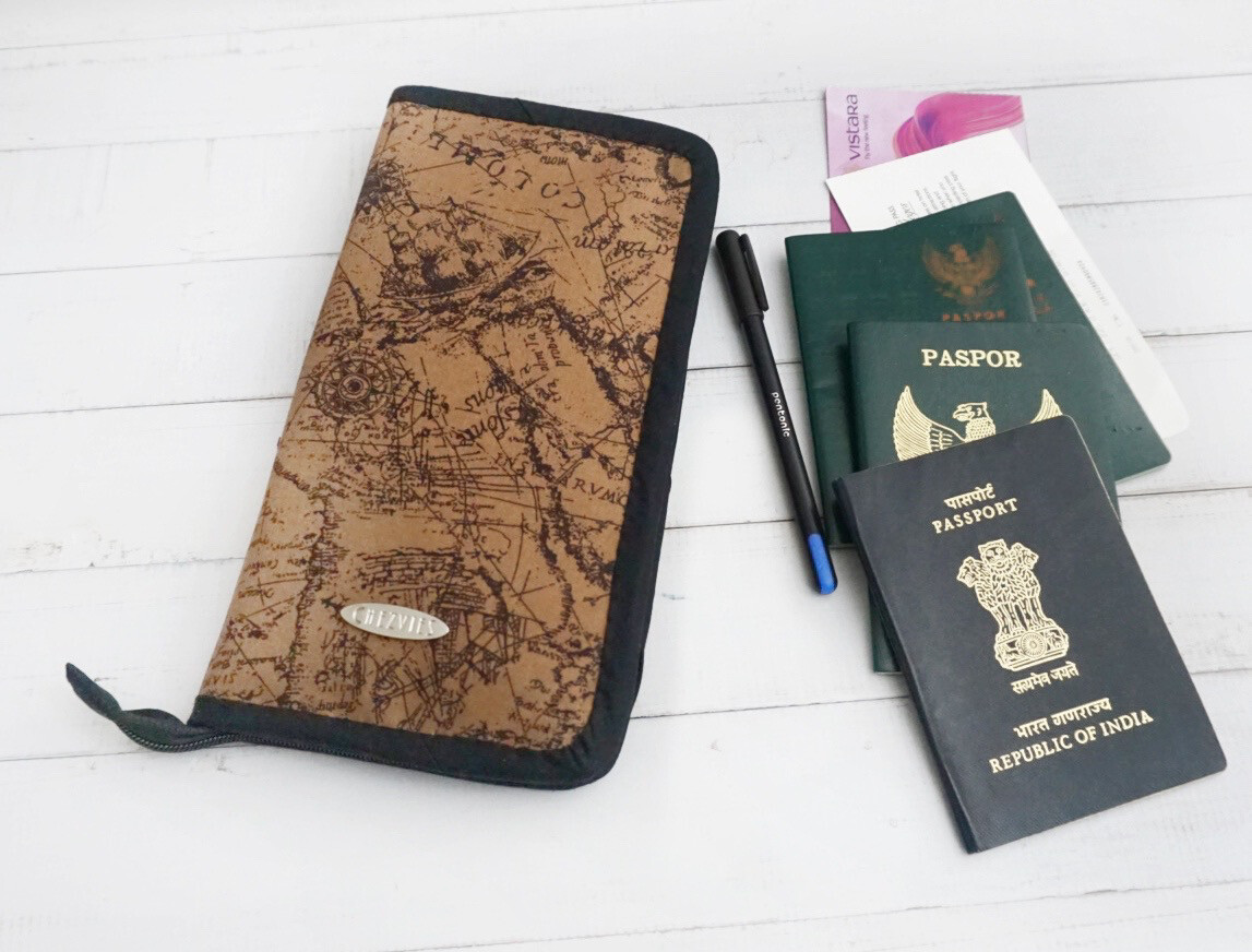 World Map Family Passport Holder And Travel Wallet With Zip Around Closure