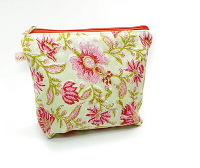 Large Pouch - Quilted Block Print Make Up Bag