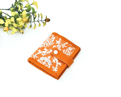Small Floral Wallet - Linen Wallet - Orange Flower