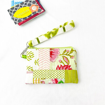 Floral Patchwork Mini Coin Purse and Cardholder Wallet - Green