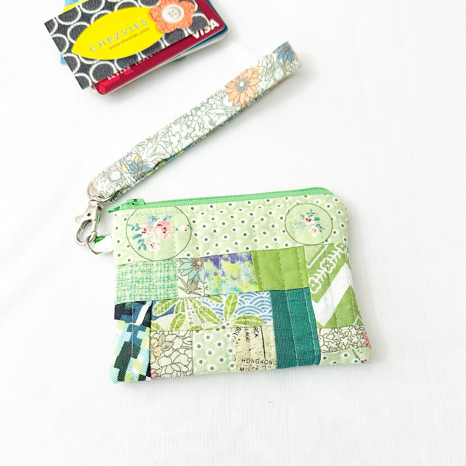 Handmade Green Patchwork Coin Purse and Card Holder Wallet