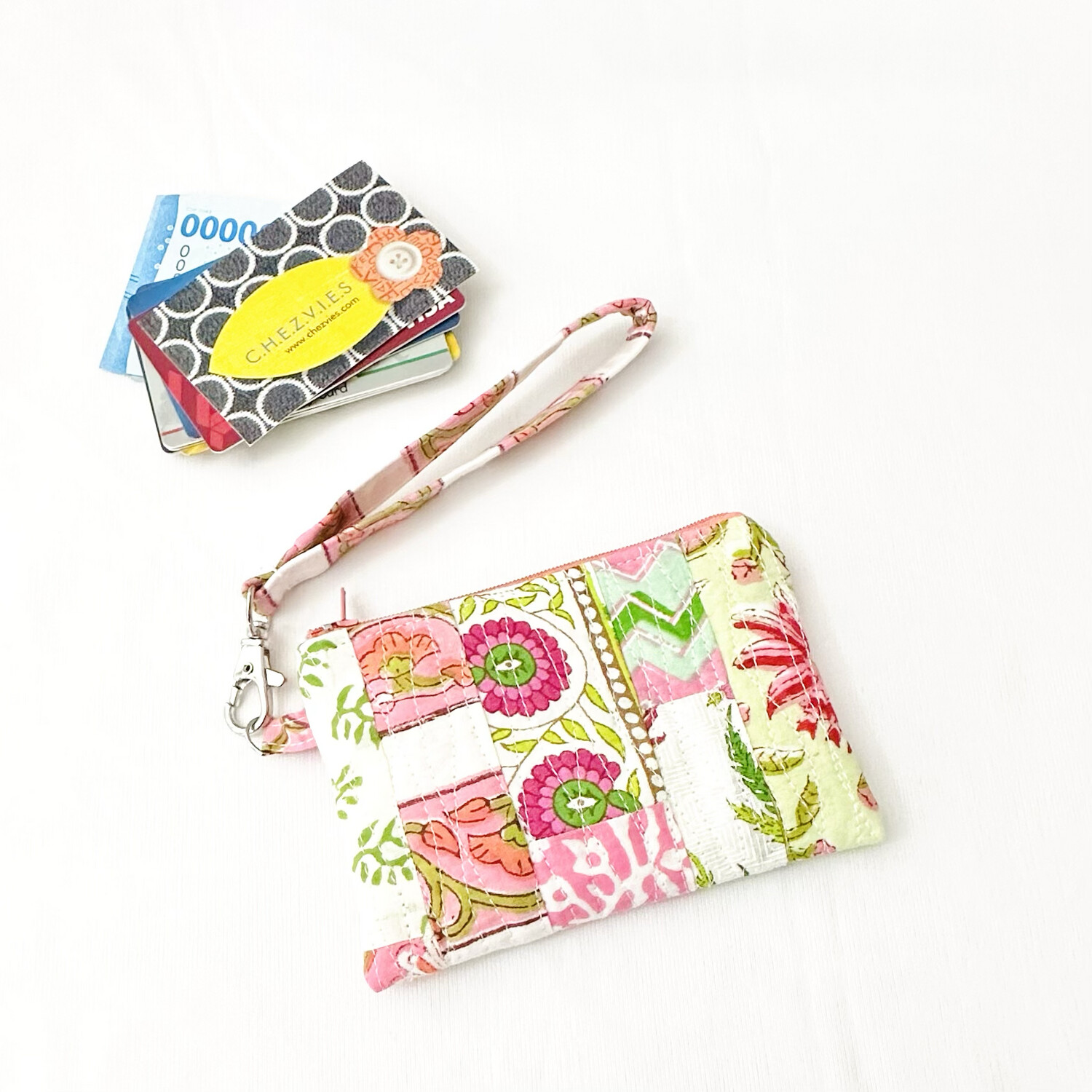 Floral Patchwork Mini Coin Purse and Cardholder Wallet - Pink