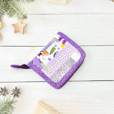 Purple Quilt Patchwork Wallet With Zipper